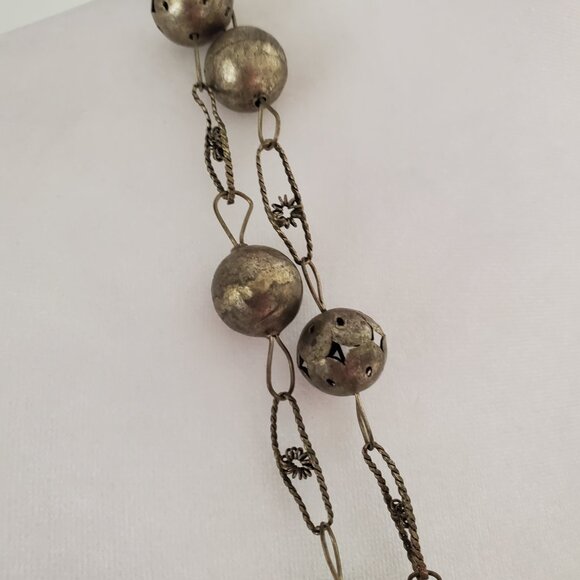 Unique Vintage Rustic Silver Baubles Wrap Necklace Filagree Chain Link 62" - Picture 5 of 7